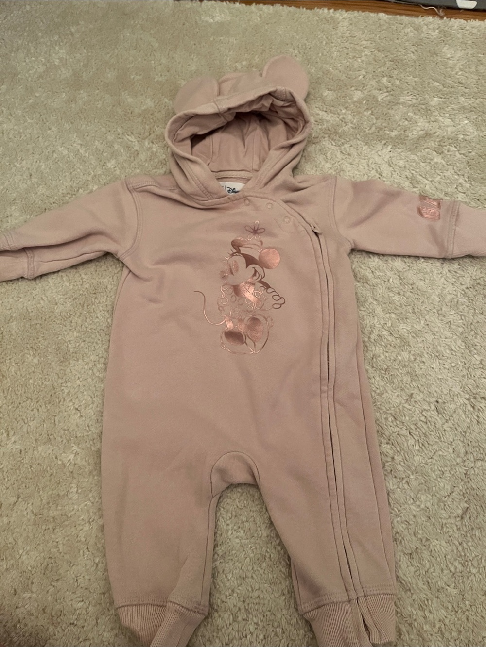 Gap Disney Pink Minnie’s Mouse Hooded Fleece One-Piece 3-6 months